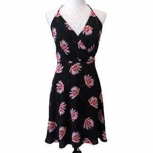 Express Black leaf pattern surplice fit n flare dress.